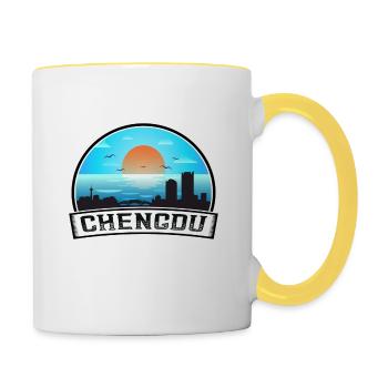 Chengdu Chine Skyline Vintage Sunset Travel Souven - Mug contrasté - blanc/jaune - Droite