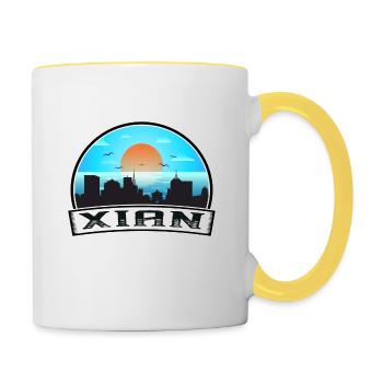 Xian China Skyline Vintage Sonnenuntergang Reise Souvenir - Tasse zweifarbig - Weiß/Gelb - Rechts