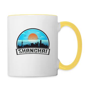 Shanghai China Skyline Vintage Sunset Travel Souve - Tasse zweifarbig - Weiß/Gelb - Rechts