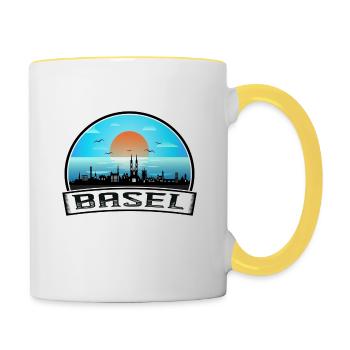 Basel Schweiz Skyline Vintage Sunset Travel So - Tasse zweifarbig - Weiß/Gelb - Rechts