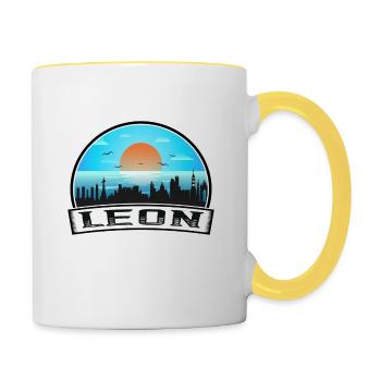 Leon Mexiko Skyline Vintage Sonnenuntergang Reise Souvenir - Tasse zweifarbig - Weiß/Gelb - Rechts