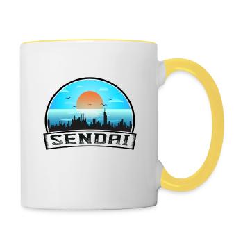 Sendai Japan Skyline Vintage Sonnenuntergang Reise Souveni - Tasse zweifarbig - Weiß/Gelb - Rechts