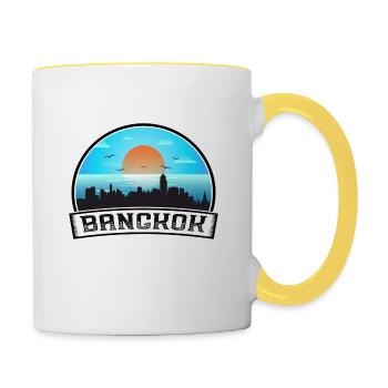 Bangkok Thaïlande Skyline Vintage Sunset Travel Sou - Mug contrasté - blanc/jaune - Droite