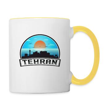 Tehran Iran Skyline Vintage Sunset Travel Souvenir - Contrasting Mug - white/yellow - Right