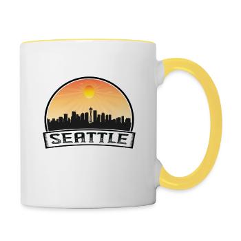Seattle Washington États-Unis Skyline Vintage Sunset - Mug contrasté - blanc/jaune - Droite