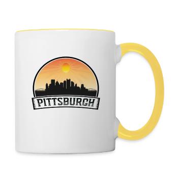 Pittsburgh Pennsylvania Usa Skyline Vintage Sunset - Contrasting Mug - white/yellow - Right