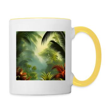 Exotisches Dschungel-Kunstwerk - Tasse zweifarbig - Weiß/Gelb - Rechts