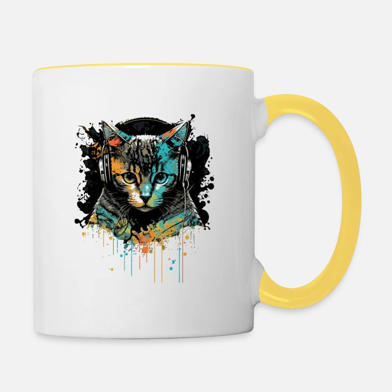 Tête de chat - Mug contrasté - blanc/jaune
