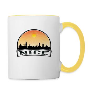 Nice France Skyline Vintage Sunset Travel Souvenir - Contrasting Mug - white/yellow - Right