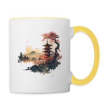Asiatische Tempelkunstwerke - Tasse zweifarbig - Weiß/Gelb - Rechts