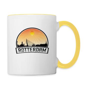 Rotterdam Niederlande Skyline Vintage Sunset Trave - Tasse zweifarbig - Weiß/Gelb - Rechts