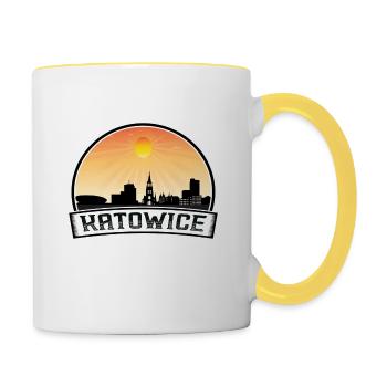 Katowice Poland Skyline Vintage Sunset Travel Souv - Contrasting Mug - white/yellow - Right