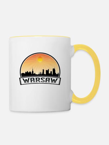 Varsavia Polonia Skyline Vintage Sunset Travel Souven - Tofarvet krus - hvid/gul