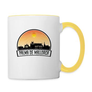 Palma de Mallorca Spanien Skyline Vintage Sunset Tra - Tasse zweifarbig - Weiß/Gelb - Rechts