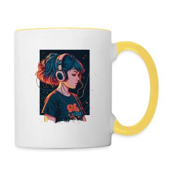Lo-Fi Kawaii Girl - Contrasting Mug - white/yellow - Right