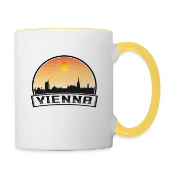 Wien Österreich Skyline Vintage Sunset Travel Souve - Tasse zweifarbig - Weiß/Gelb - Rechts