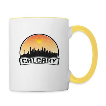 Calgary Canada Skyline Vintage Sunset Travel Souve - Contrasting Mug - white/yellow - Right