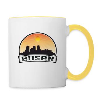 Busan Corée du Sud Skyline Vintage Sunset Travel So - Mug contrasté - blanc/jaune - Droite