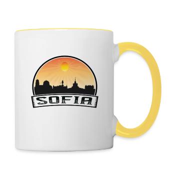 Sofia Bulgarien Skyline Vintage Sunset Travel Souve - Tasse zweifarbig - Weiß/Gelb - Rechts