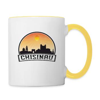 Chisinau Moldova Skyline Vintage Sunset Travel Sou - Contrasting Mug - white/yellow - Right
