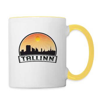 Tallinn Estland Skyline Vintage Sonnenuntergang Reise Souv - Tasse zweifarbig - Weiß/Gelb - Rechts
