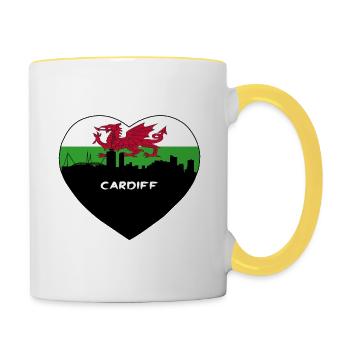Cardiff Wales Flag Skyline Souvenir de voyage - Mug contrasté - blanc/jaune - Droite