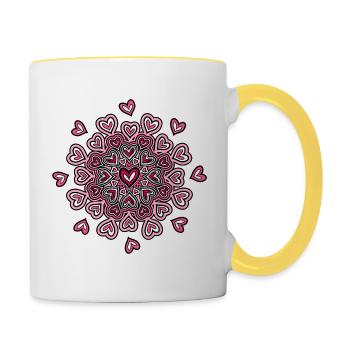 Mandala - pink hearts for the sweetheart - Contrasting Mug - white/yellow - Right