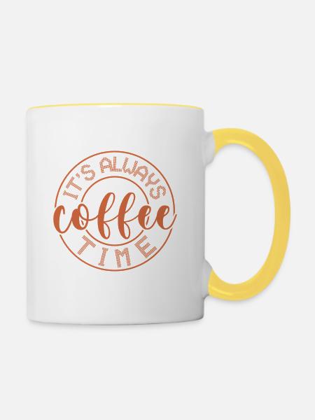 Es ist immer Kaffeezeit. - Tasse zweifarbig - Weiß/Gelb