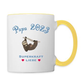 Papa 2023 avec la superpuissance amour, paresseux - Mug contrasté - blanc/jaune - Droite