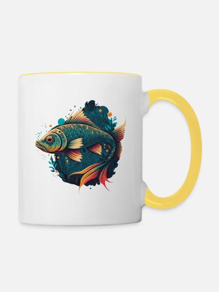 Angeln - Tasse zweifarbig - Weiß/Gelb