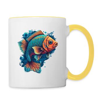 Flat Fish Illustration - Contrasting Mug - white/yellow - Right