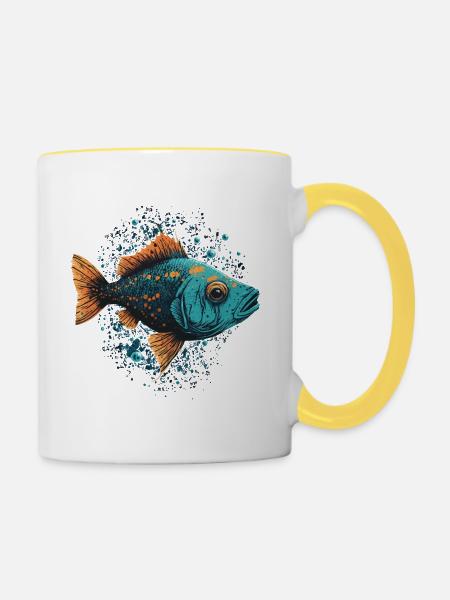 Fisch Illustration - Tasse zweifarbig - Weiß/Gelb