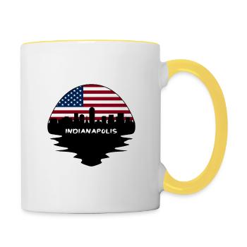 Indianapolis Indiana USA Flagge Skyline Silhouette T - Tasse zweifarbig - Weiß/Gelb - Rechts