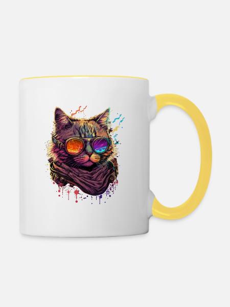 Dampfer Wave Katze - Tasse zweifarbig - Weiß/Gelb