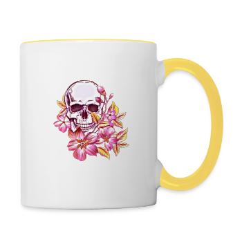 Crâne avec fleurs cadeau violet - Mug contrasté - blanc/jaune - Droite