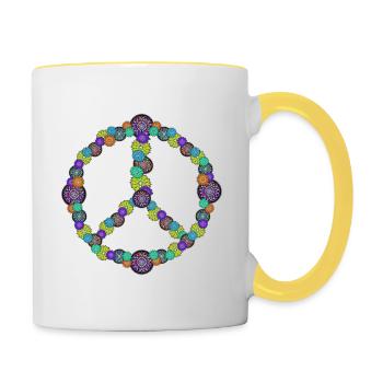 Mandala Peace and love - Mug contrasté - blanc/jaune - Droite