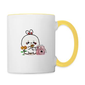 Hase für Kinder | Geschenk - Tasse zweifarbig - Weiß/Gelb - Rechts