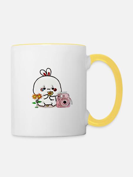 Hase für Kinder | Geschenk - Tasse zweifarbig - Weiß/Gelb
