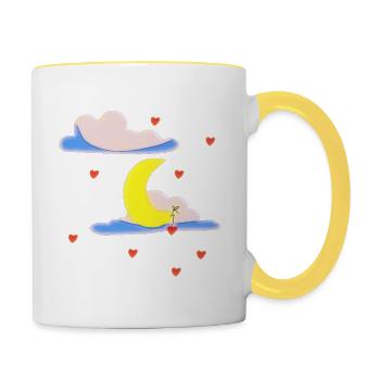 Nacht Sterne Wolken | Geschenk - Tasse zweifarbig - Weiß/Gelb - Rechts