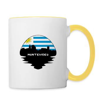 Montevideo Uruguay Flagge Skyline Silhouette Reisen - Tasse zweifarbig - Weiß/Gelb - Rechts