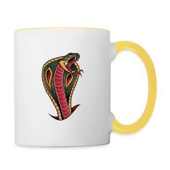 Snake cobra old school traditional art - Contrasting Mug - white/yellow - Right