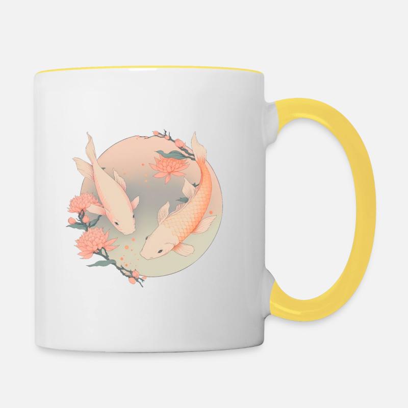 Carp koi - illustration - Contrasting Mug - white/yellow