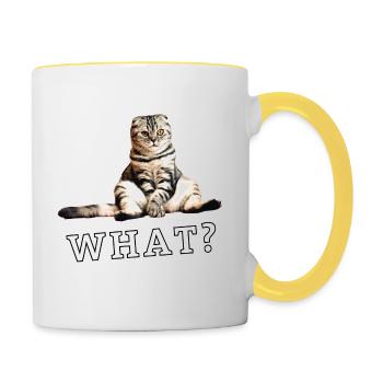 Katze – Was? - Tasse zweifarbig - Weiß/Gelb - Rechts