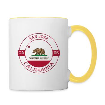 San Jose California Flag USA Travel Souvenir Badge - Mug contrasté - blanc/jaune - Droite
