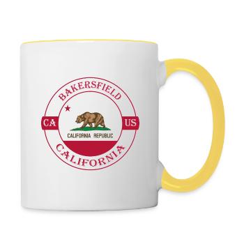 Bakersfield California Flag USA Souvenir Badge - Contrasting Mug - white/yellow - Right