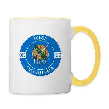 Tulsa Oklahoma Flag USA Travel Souvenir Badge - Contrasting Mug - white/yellow - Right