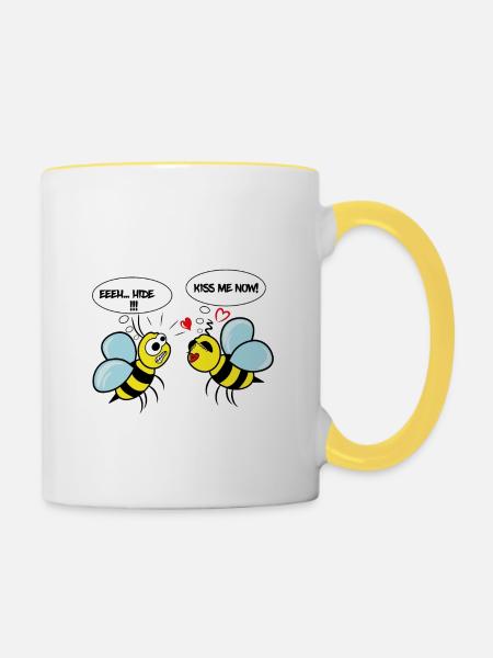 Comic-Biene - Tasse zweifarbig - Weiß/Gelb