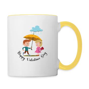 Mädchen Junge romantisch - Tasse zweifarbig - Weiß/Gelb - Rechts