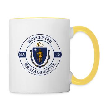 Worcester Massachusetts Flag USA Souvenir Badge - Contrasting Mug - white/yellow - Right