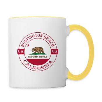 Huntington Beach California Flag USA Souvenir - Mug contrasté - blanc/jaune - Droite